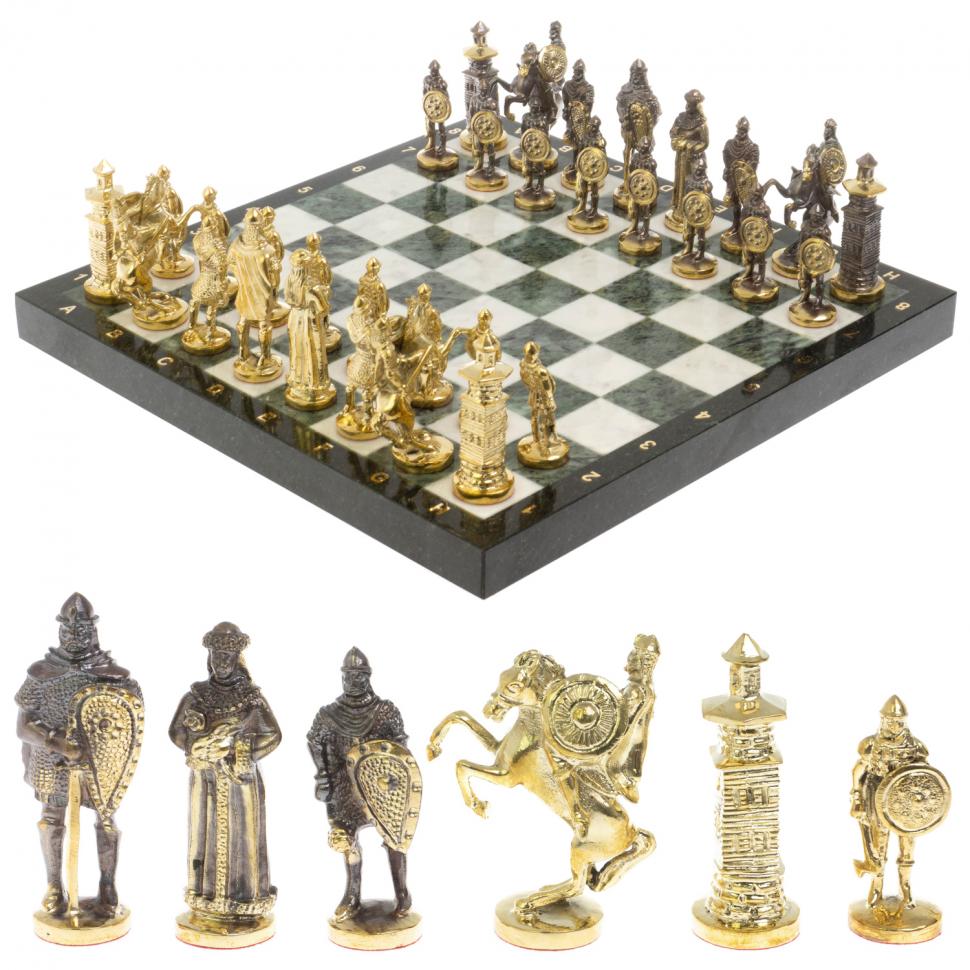 Шахматы "Богатыри" 40х40 см из мрамора и змеевика фото 1 — 