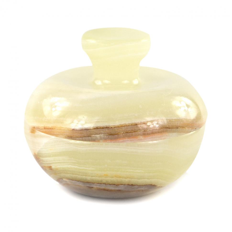 Каменная шкатулка из оникса "Яблоко" зелено-коричневая 6,5х6,5х5,5 см (3) фото 1 — 