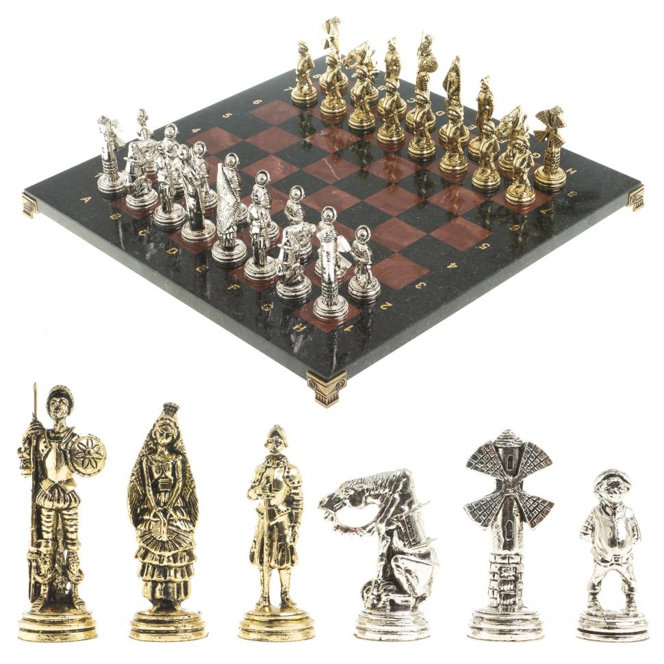 Шахматы "Дон Кихот" доска 40х40 см лемезит змеевик фото 1 — 