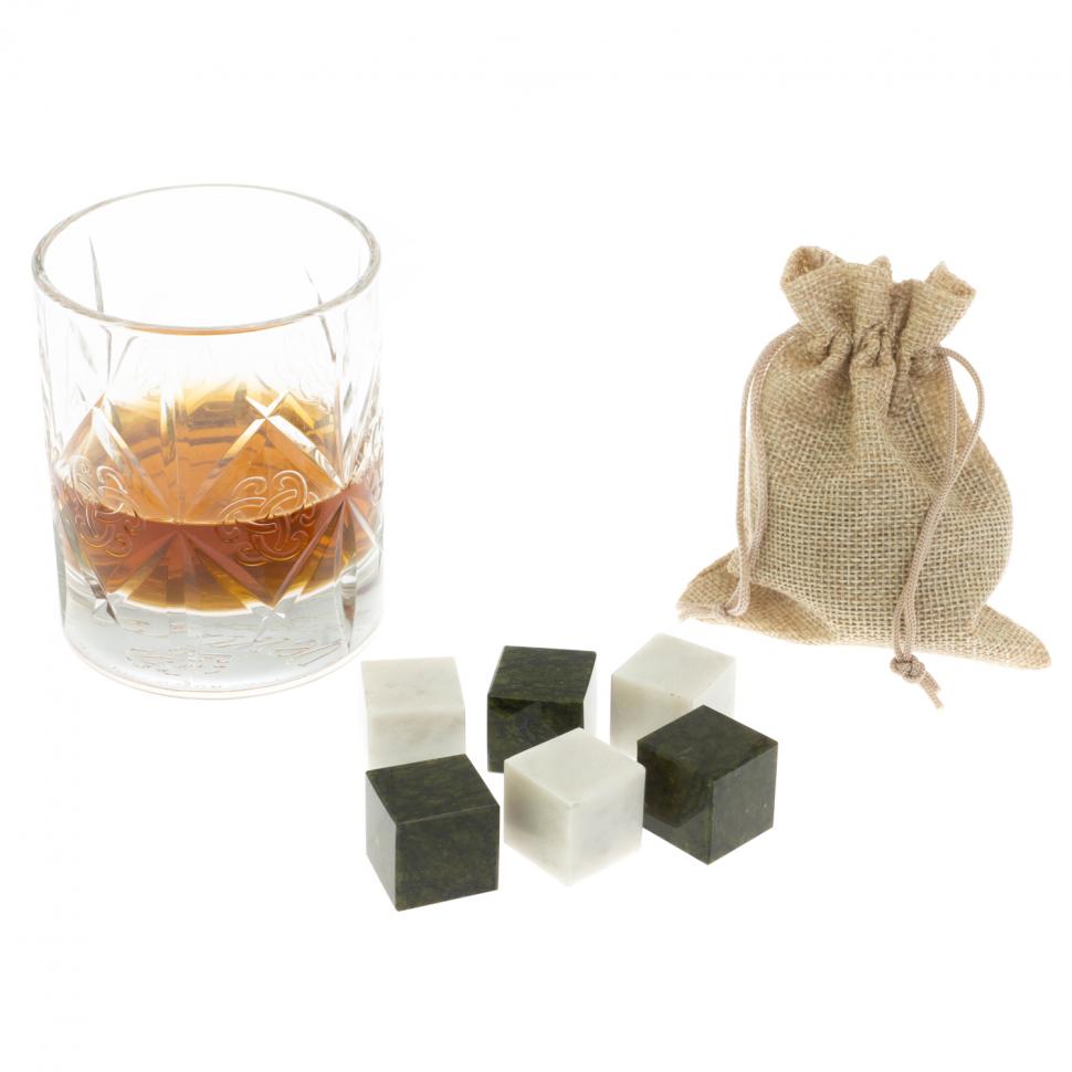 Камни для виски 6 кубиков микс белый мрамор, змеевик фото 1 — 