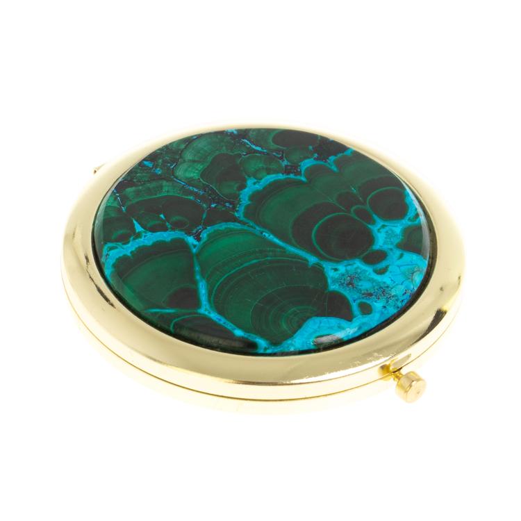 Зеркальце круглое из малахита с хризоколлой цвет золото фото 1 — 
