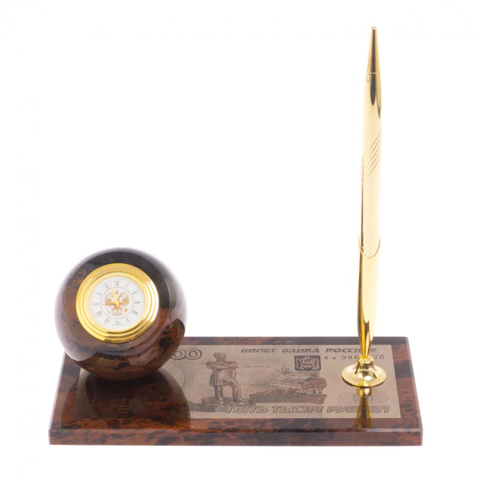 Письменный набор "Купюра 5000 рублей" из коричневого обсидиана фото 1 — 