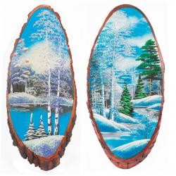 Панно на срезе дерева &quot;Зима&quot; вертикальное 80-85 см каменная крошка — 