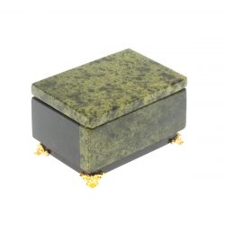 Шкатулка из светлого и темного змеевика 10х6,5х6 см — 