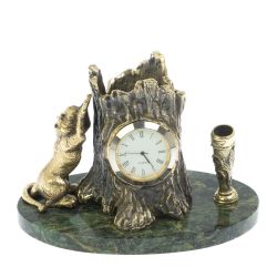 Карандашница-часы из бронзы &quot;Барс&quot; 14х9х10 см — 