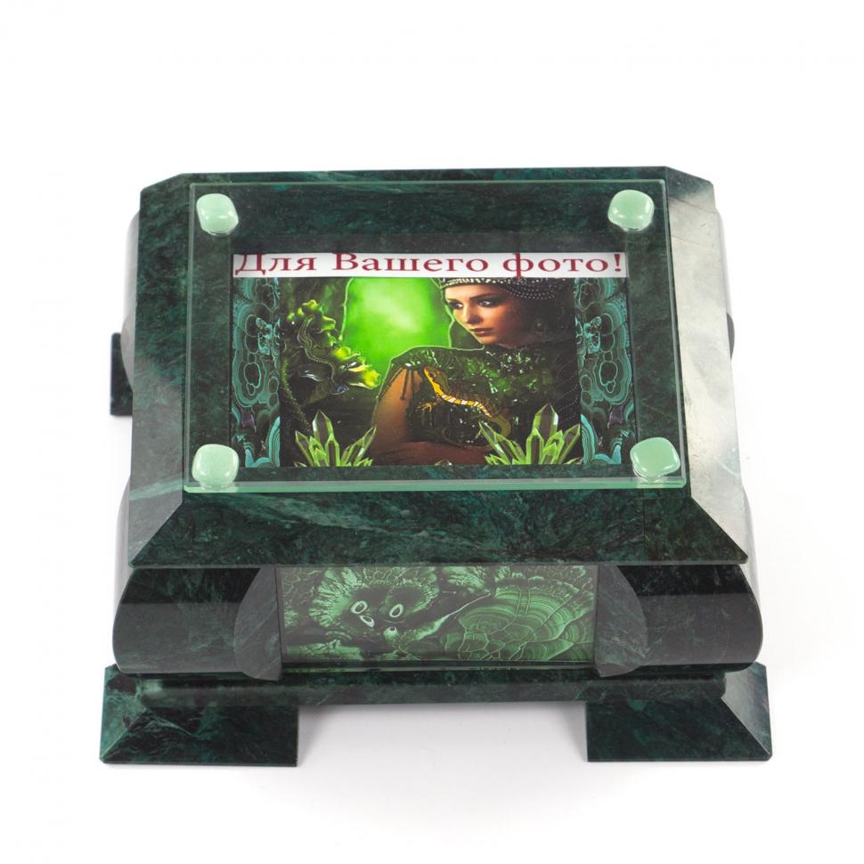 Шкатулка для украшений с фоторамкой камень змеевик 20,5х17,5х11 см фото 1 — 