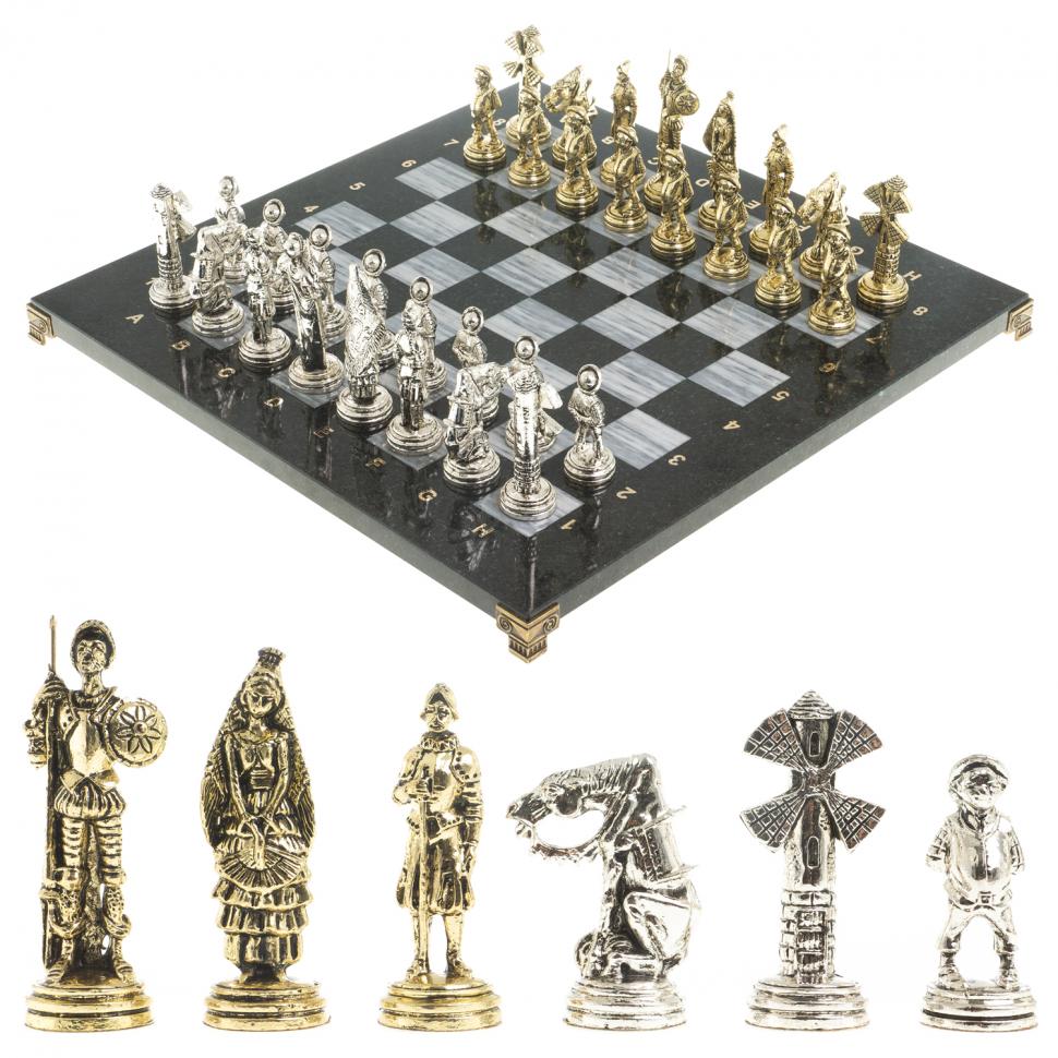 Шахматы "Дон Кихот" доска 40х40 см серый мрамор змеевик фото 1 — 