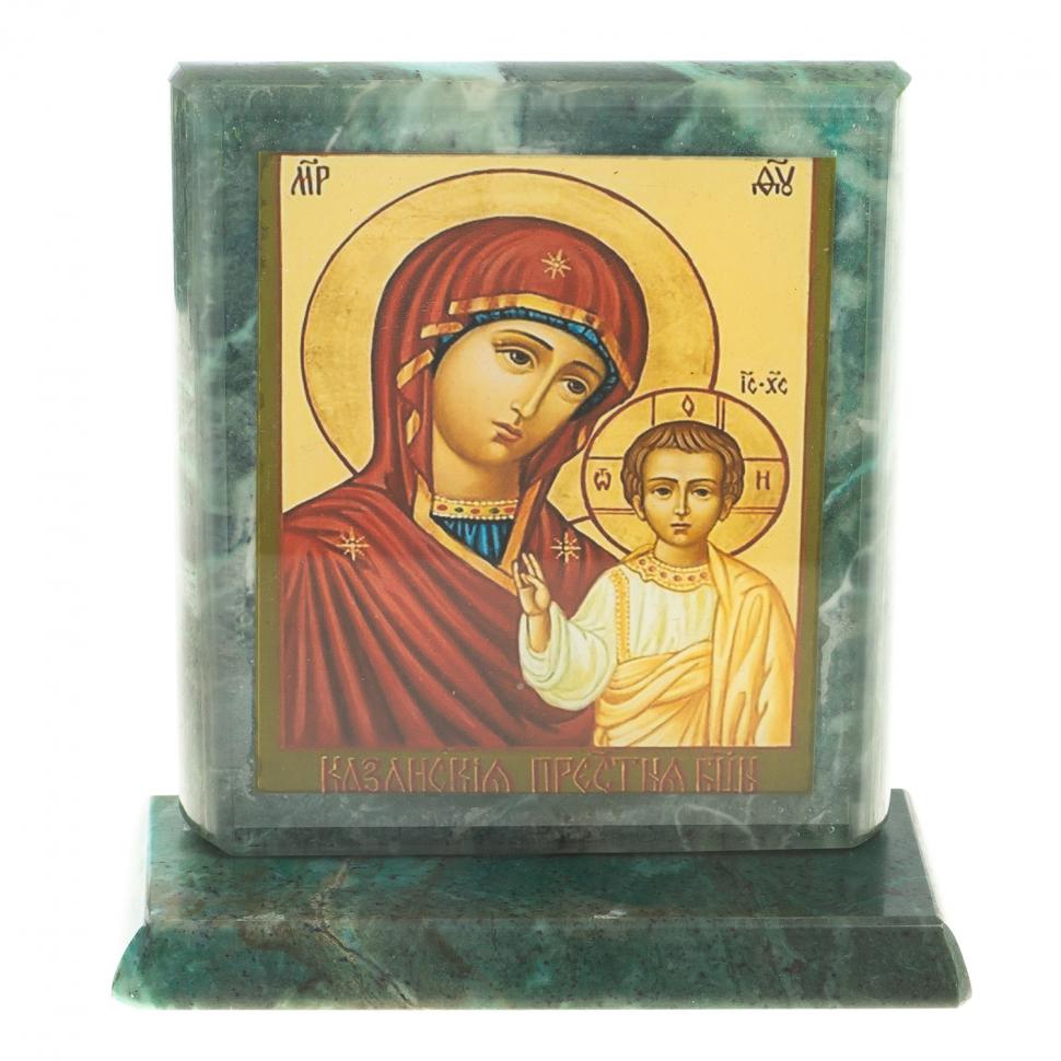 Икона настольная "Казанская БМ" камень змеевик 11,5х4,5х12 см фото 1 — 