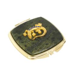 Зеркальце закругленное из змеевика круглая ящерица цвет золото — 