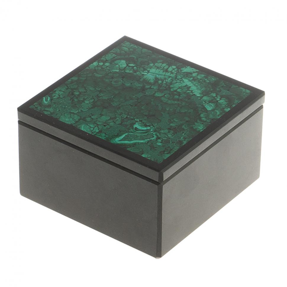 Шкатулка из малахита 8х8х4,7 см фото 1 — 