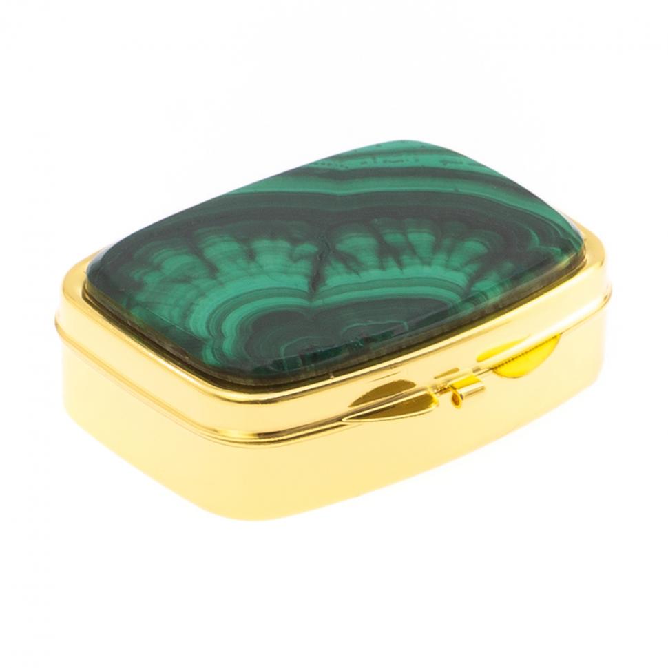 Таблетница на 2 отделения камень малахит цвет золото фото 1 — 