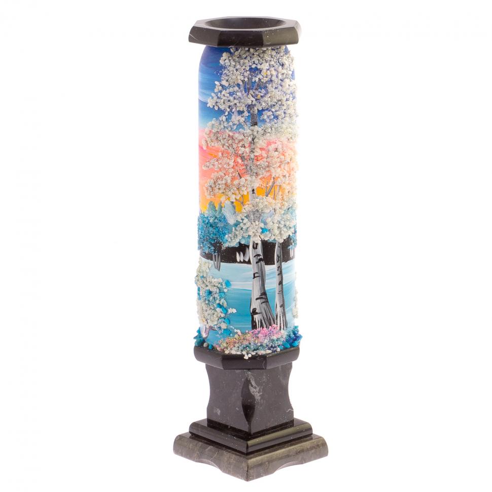 Каменная ваза "Зима" черный змеевик 8х8х29 см фото 1 — 