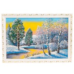 Картина &quot;Зимний пейзаж&quot; белый багет 66х46 см, каменная крошка — 