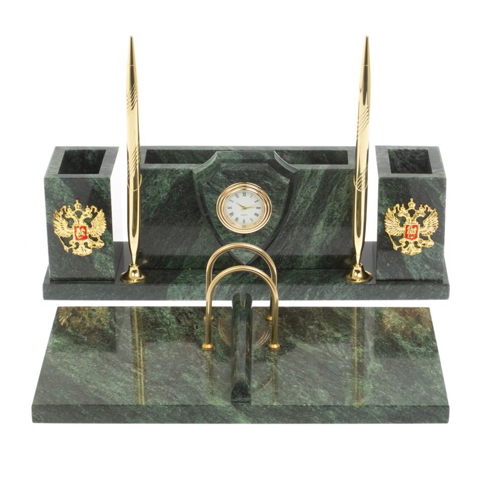 Настольный набор "Щит" из шабровского змеевика фото 1 — 