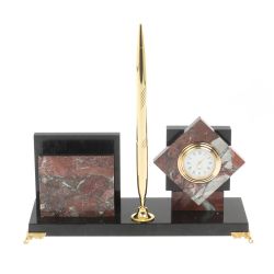 Настольная визитница с часами из камня креноид — 