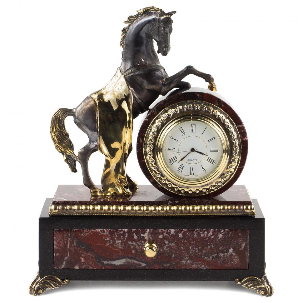 Часы со шкатулкой "Вздыбленный конь" бронза камень креноид фото 1 — 
