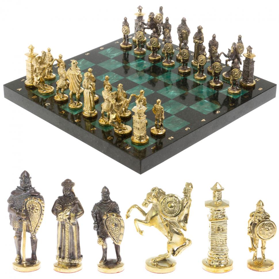 Шахматы подарочные "Богатыри" 40х40 см из змеевика фото 1 — 