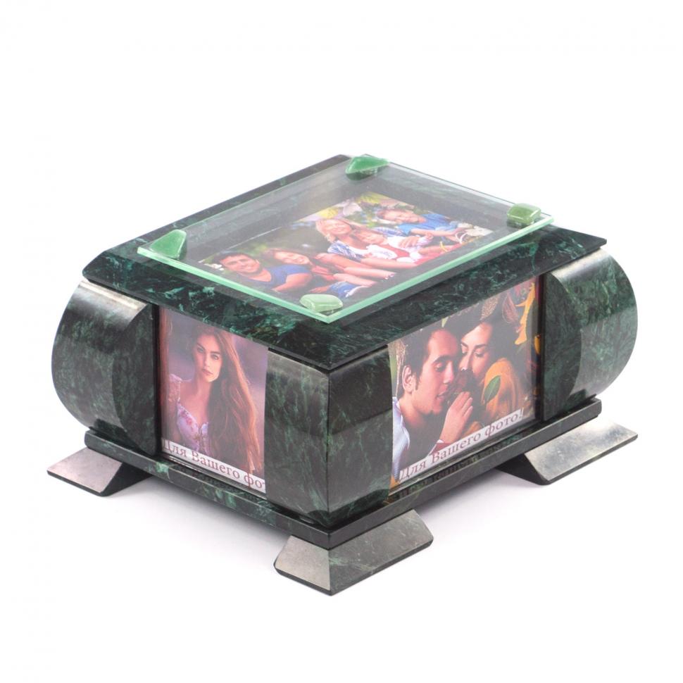 Шкатулка для украшений с рамкой для фото камень змеевик 24,5х20х13,5 см фото 1 — 