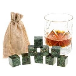 Камни для виски набор 9 кубиков темно-зеленый змеевик — 