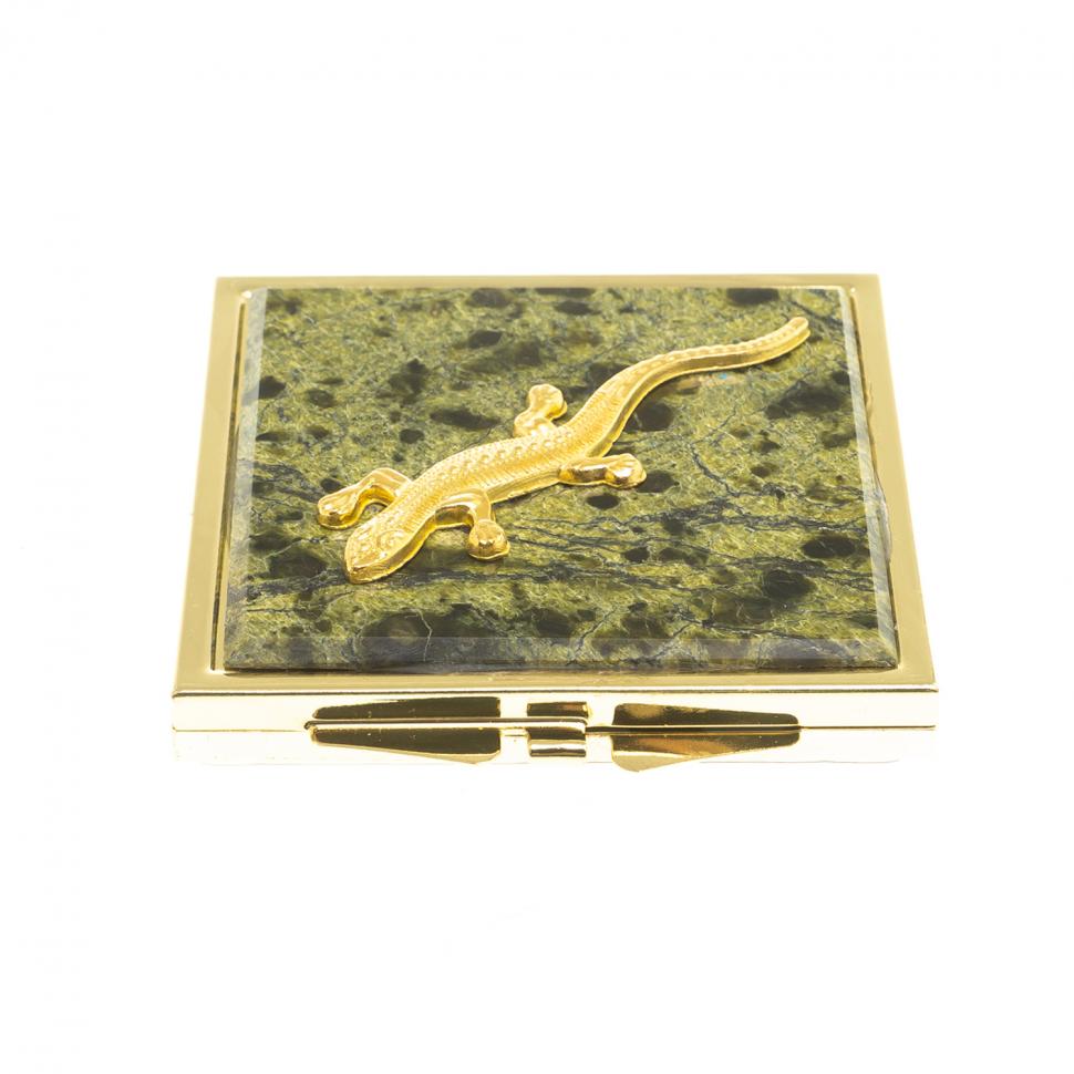 Зеркальце квадратное из змеевика ящерица прямая цвет золото фото 1 — 