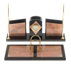 Письменный набор &quot;Элегант&quot; из розового мрамора с часами — 