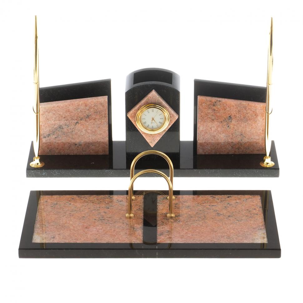 Письменный набор "Элегант" из розового мрамора с часами фото 1 — 