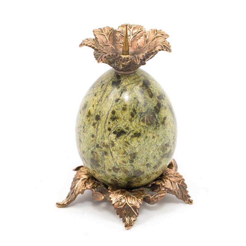 Подсвечник на яйце из змеевика и бронзы фото 1 — 