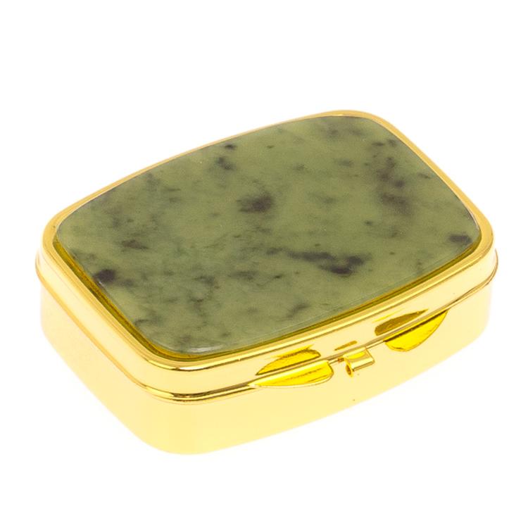 Таблетница на 2 отделения камень нефрит цвет золото фото 1 — 