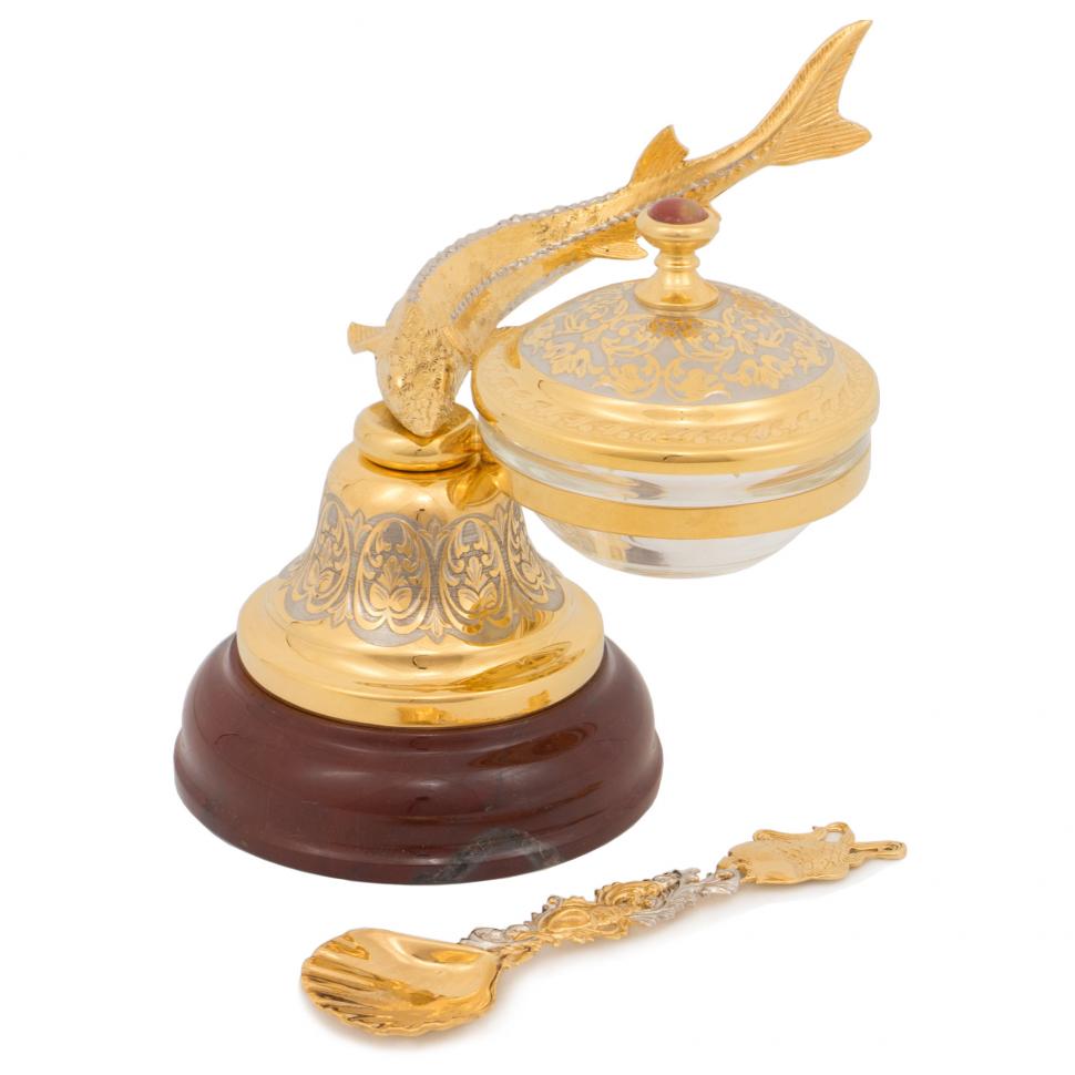 Икорница "Колокольчик" из яшмы с ложкой Златоуст фото 1 — 