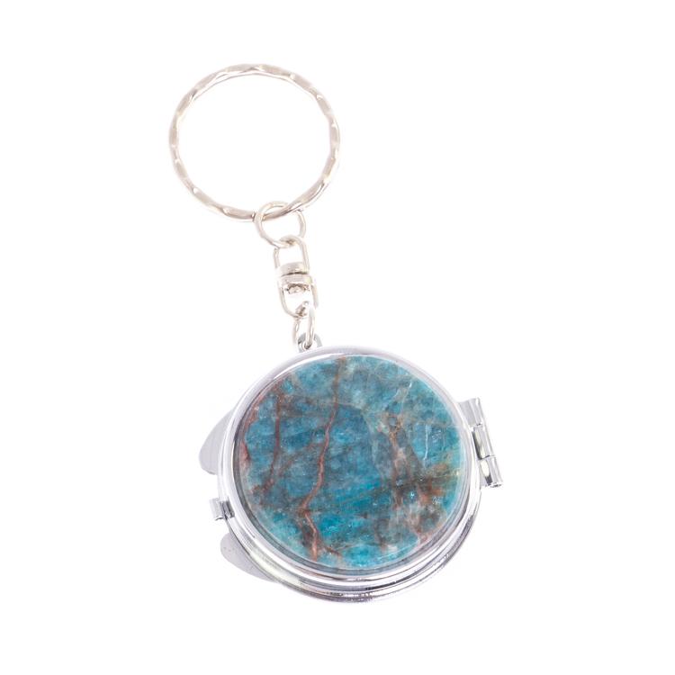 Складное зеркало брелок голубой апатит круглое фото 1 — 