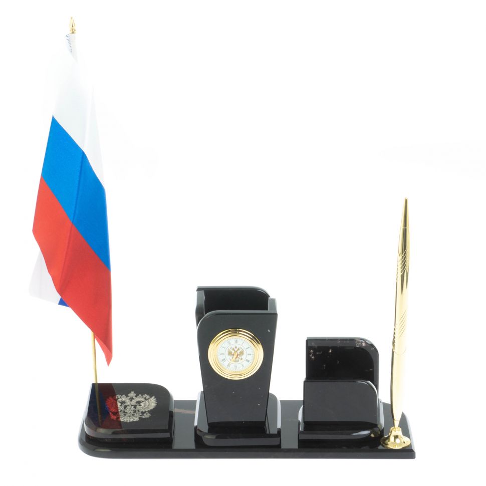 Письменный набор "Символ России" камень черный обсидиан фото 1 — 