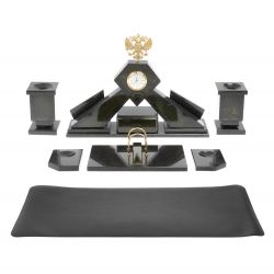 Письменный набор &quot;Герб России&quot; из нефрита с настольным ковриком — 