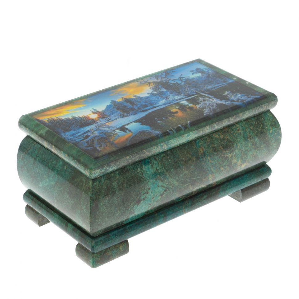 Шкатулка "Зимний рассвет" из змеевика 16х8х7,5 см фото 1 — 