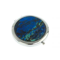 Зеркало круглое из камня азурит цвет серебро — 