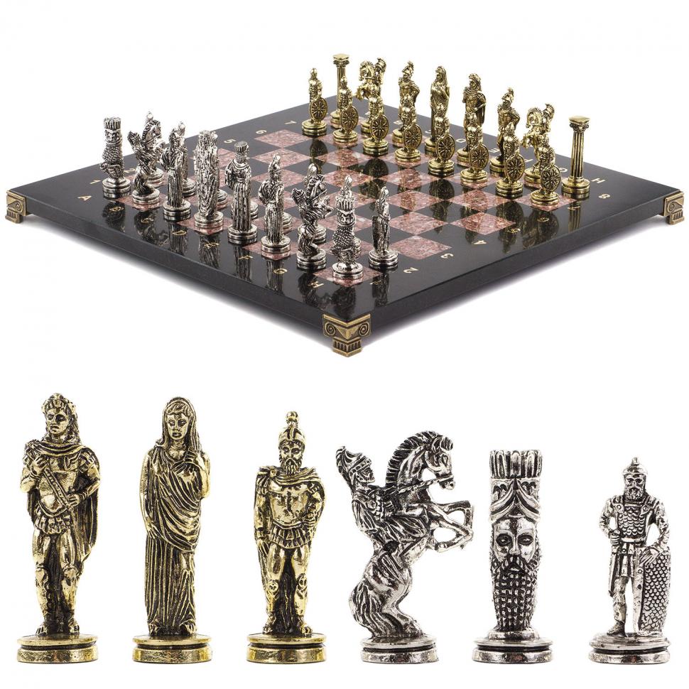 Шахматы настольные "Александр Македонский" доска 36х36 см камень лемезит фото 1 — 