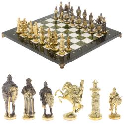 Шахматы подарочные &quot;Богатыри&quot; из мрамора и змеевика 44х44 см — 