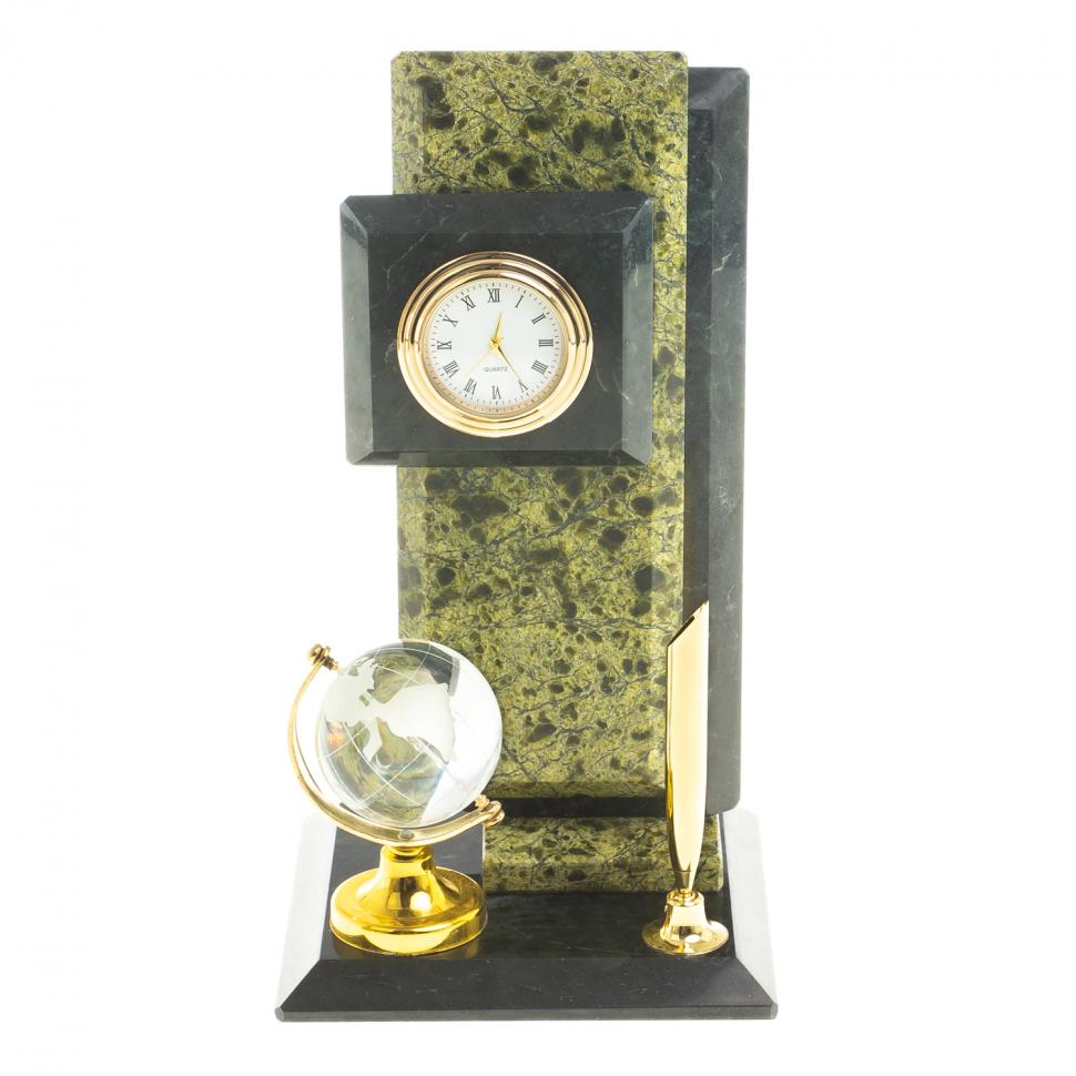 Настольные часы из камня змеевик "Глобус" фото 1 — 