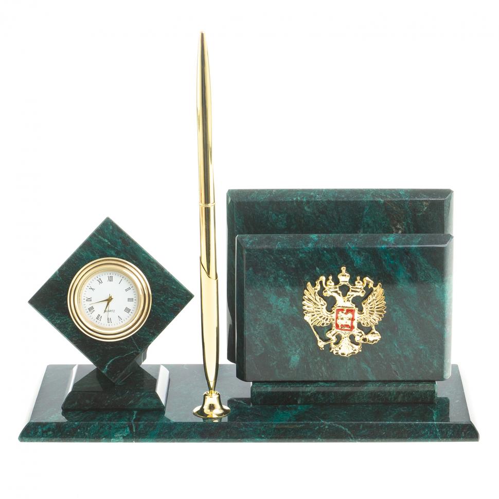 Письменный набор "Герб РФ" камень змеевик фото 1 — 