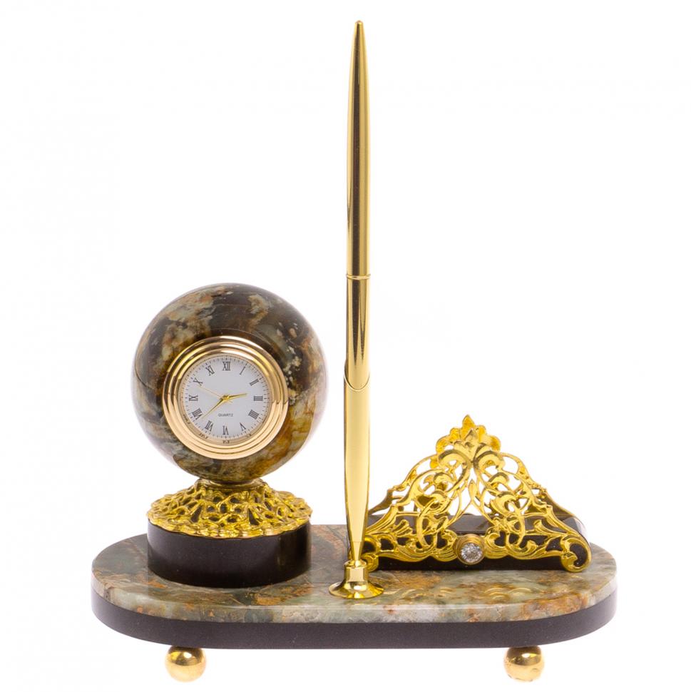 Визитница с часами из офиокальцита фото 1 — 