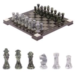 Шахматы с гравировкой &quot;Турнирные&quot; доска 36х36 змеевик серый мрамор — 