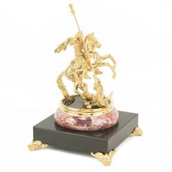 Статуэтка &quot;Георгий Победоносец&quot; фигурка из бронзы на подставке из камня креноид — 