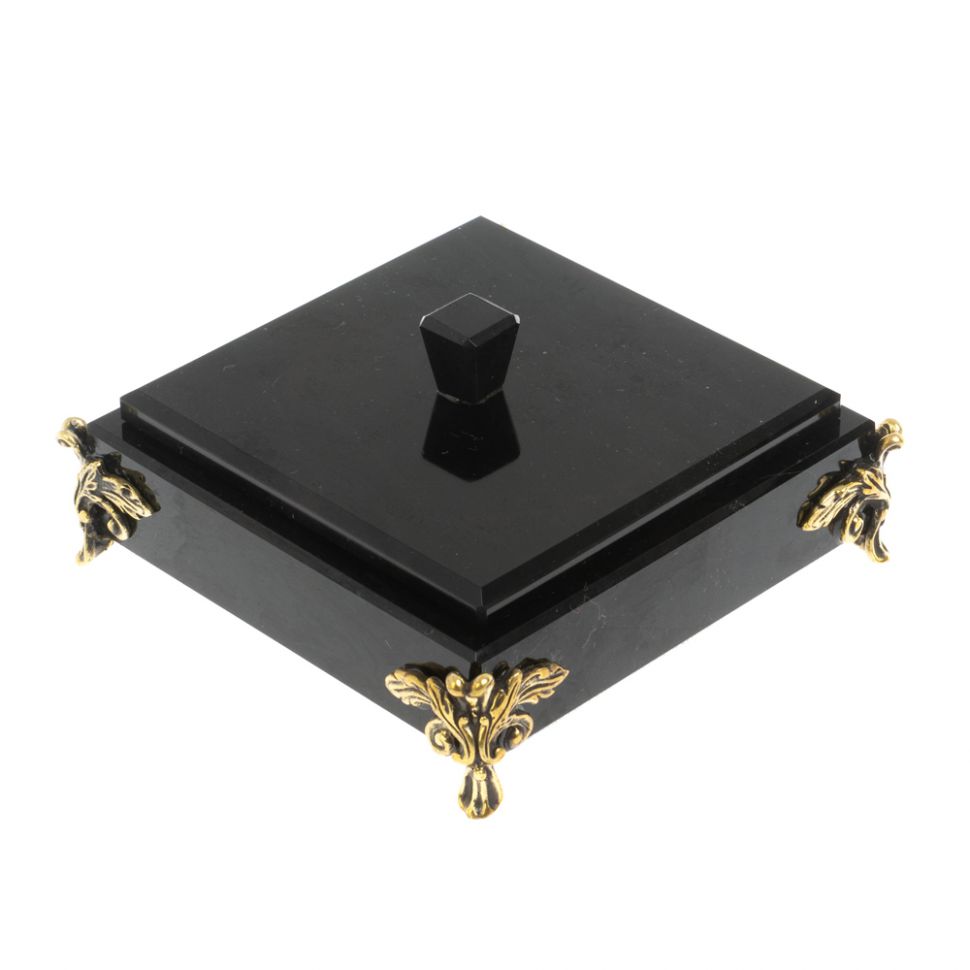 Шкатулка из черного обсидиана на ножках 12х12х5,5 см фото 1 — 
