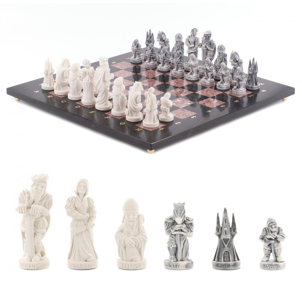 Шахматы настольные "Средневековье" 40х40 см камень лемезит змеевик фото 1 — 