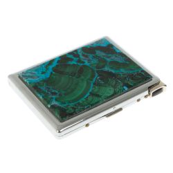 Портсигар 10 сигарет с зажигалкой камень малахит с хризоколлой — 