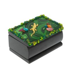 Шкатулка с иллюстрацией под малахит &quot;Ящерица и самоцветы&quot; змеевик 10х6,5х6 см — 