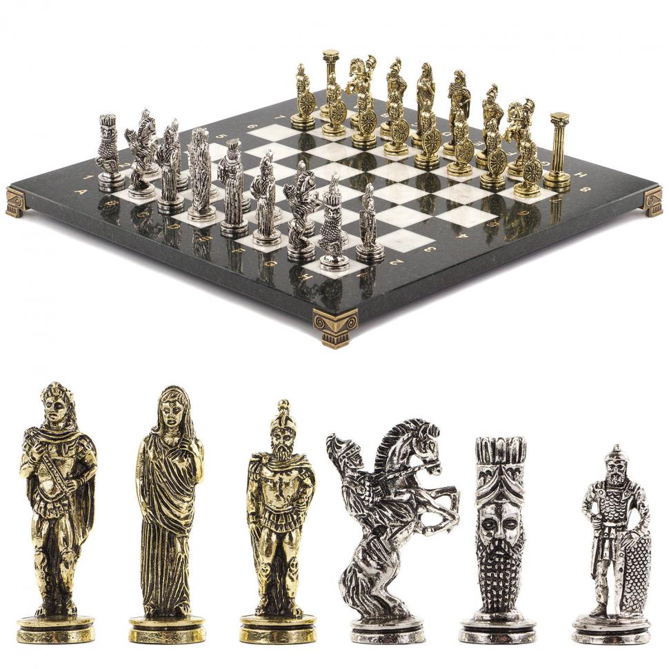 Оригинальные шахматы "Александр Македонский" доска 36х36 см из мрамора фото 1 — 