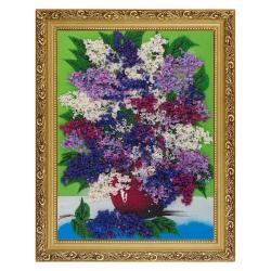 Картина с рисунком из камня &quot;Сирень в горшке&quot; багет 36х46 см зеленый фон — 