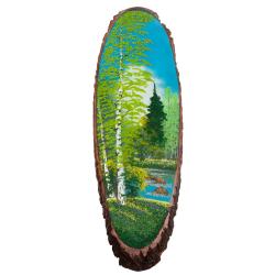 Панно на срезе дерева &quot;Лето&quot; вертикальное 100-105 см каменная крошка — 