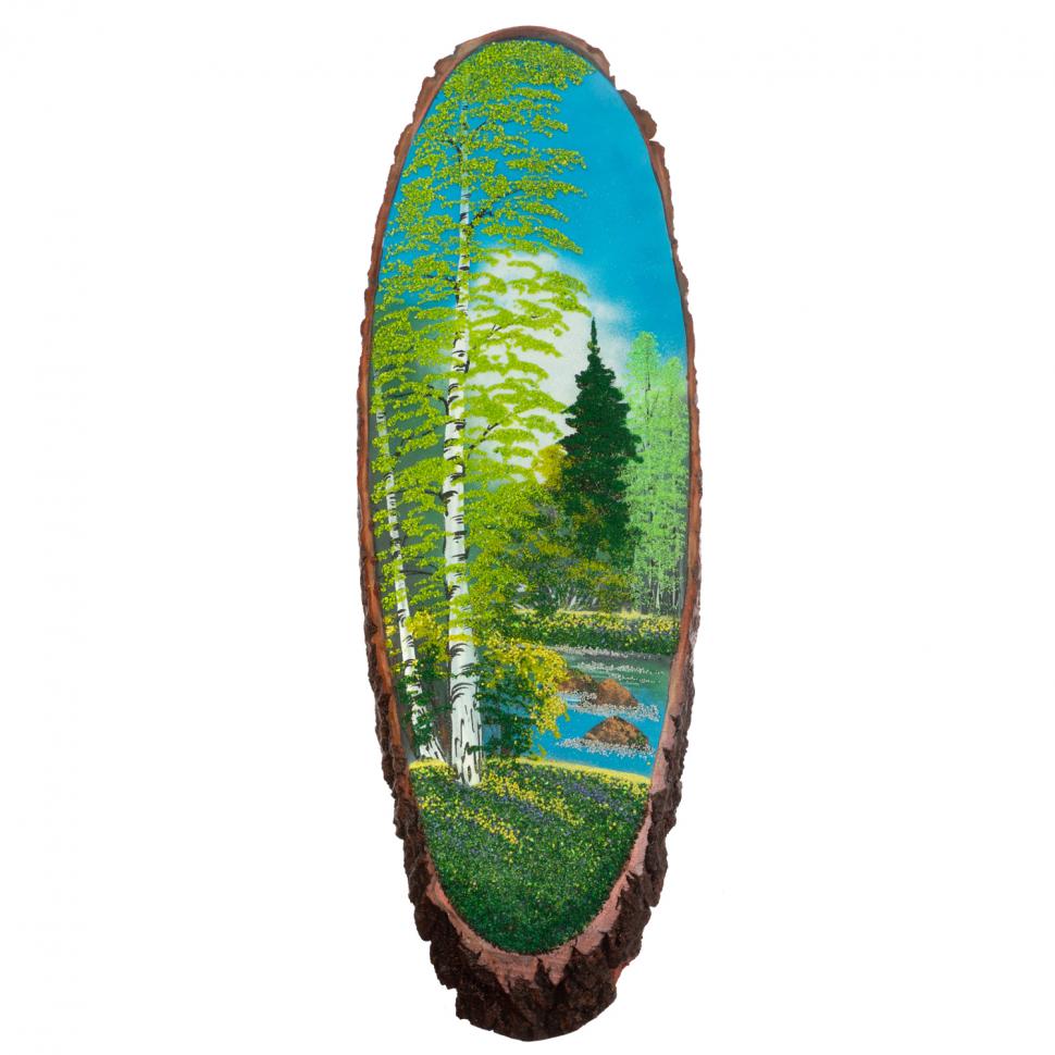 Панно на срезе дерева "Лето" вертикальное 100-105 см каменная крошка фото 1 — 