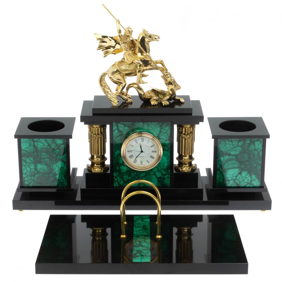 Настольный набор "Георгий Победоносец" камень малахит фото 1 — 